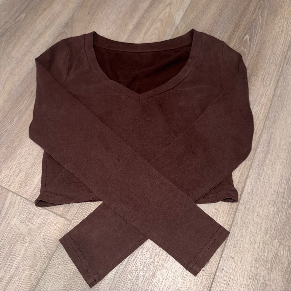 Source Unknown Brown Fitted Long Sleeve Tee